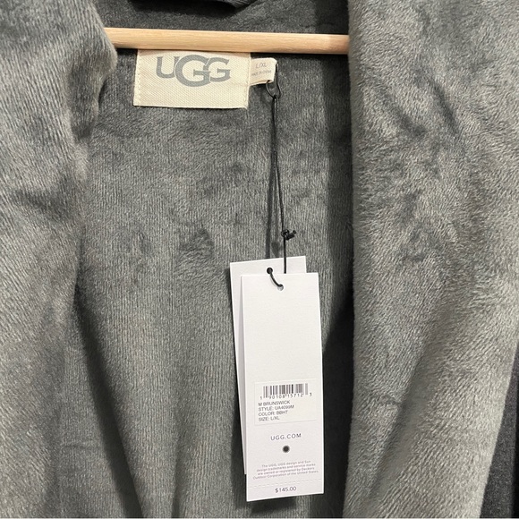 UGG Brunswick Robe Charcoal Gray Plush Hooded Lined Mens Large L XL - Picture 6 of 13